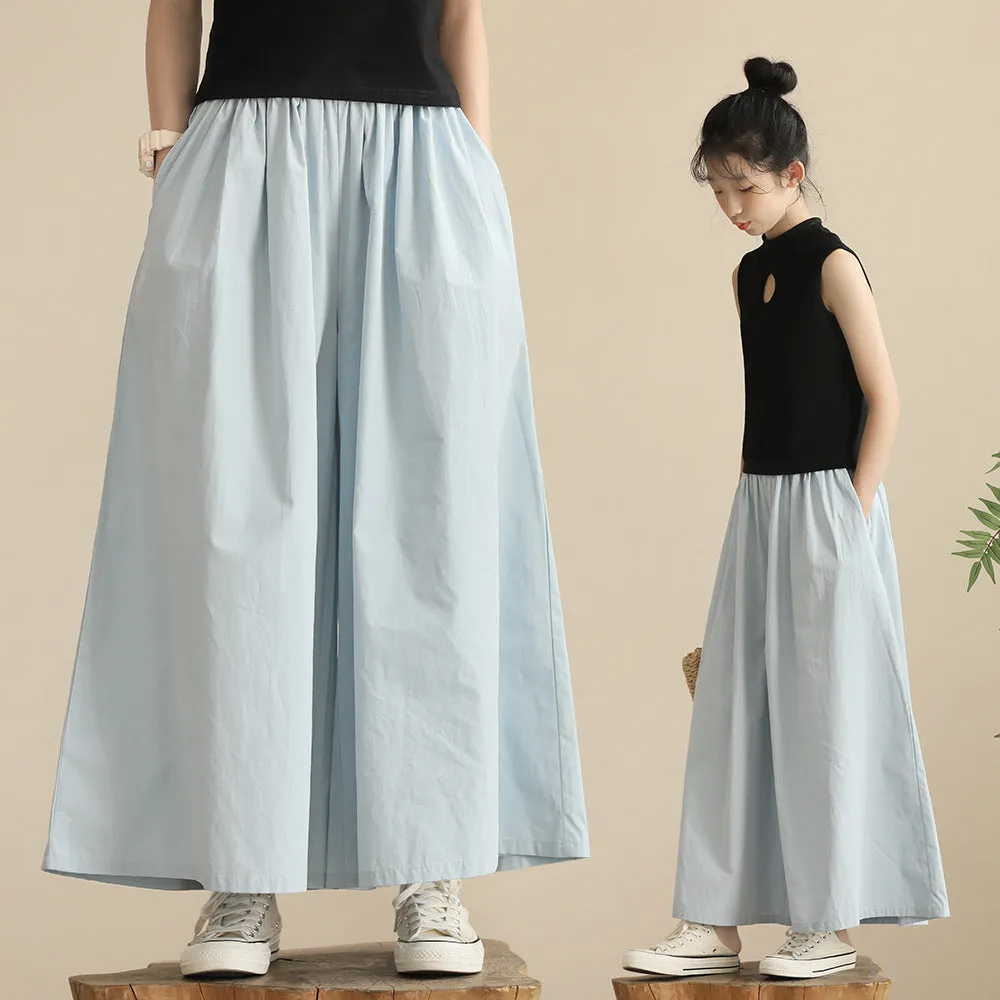 日系 圆圈镂空T恤/ 天蓝色裙裤 Slim-Fit Top/ Culottes in Sky Blue