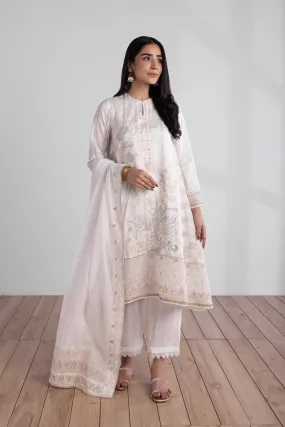 3 Piece - Embroidered Cotton Net Suit