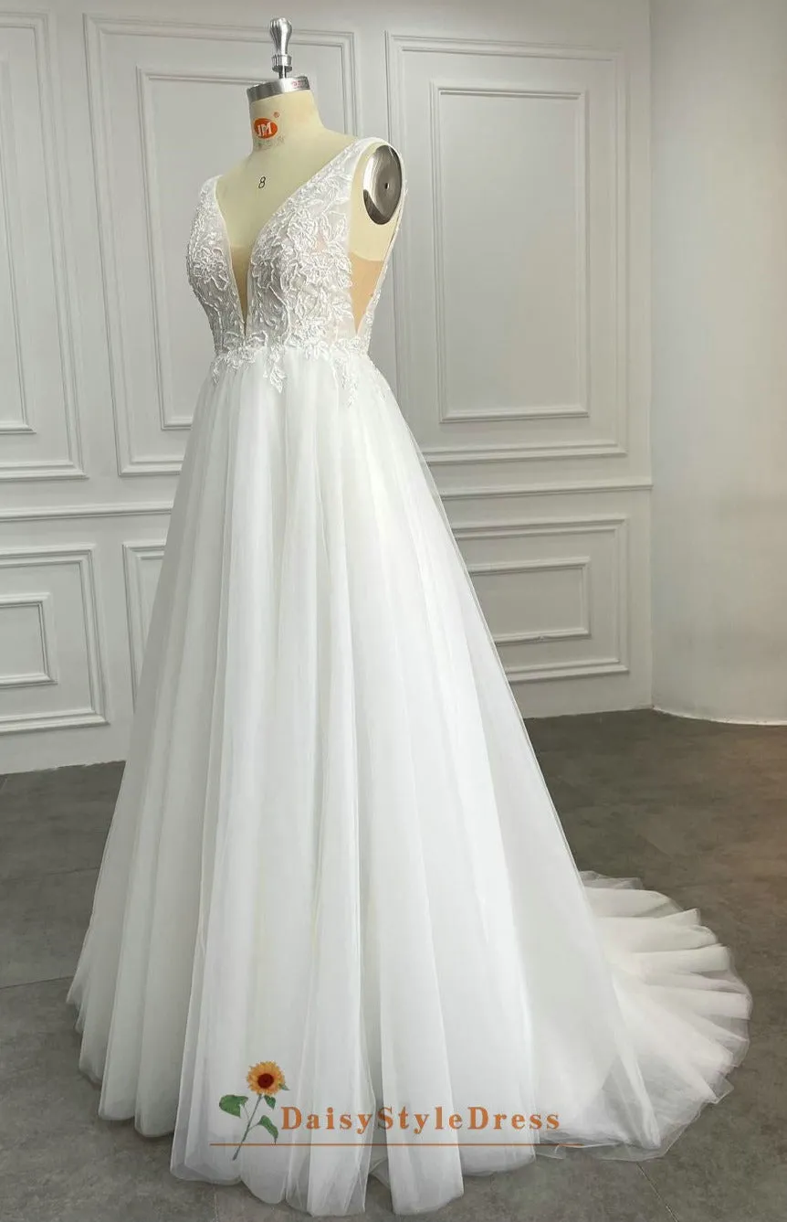 A line Soft Tulle and Lace Wedding Dress