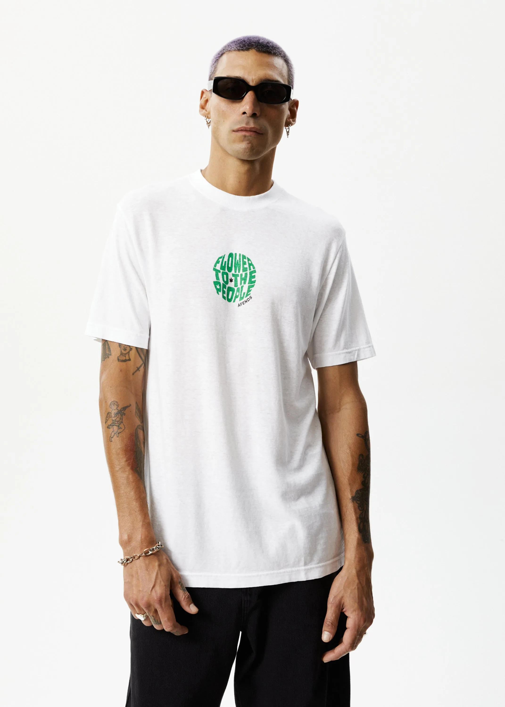 AFENDS Mens Circular - Graphic Retro T-Shirt - White