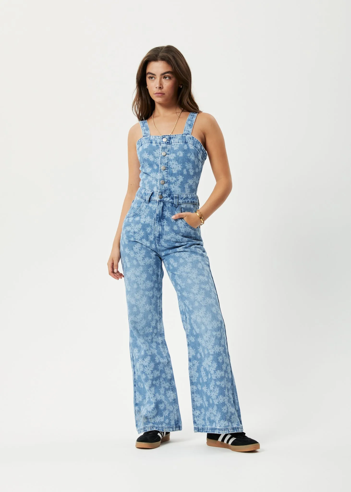 AFENDS Womens Fink Arlo - Denim Jumpsuit - Worn Blue Daisy