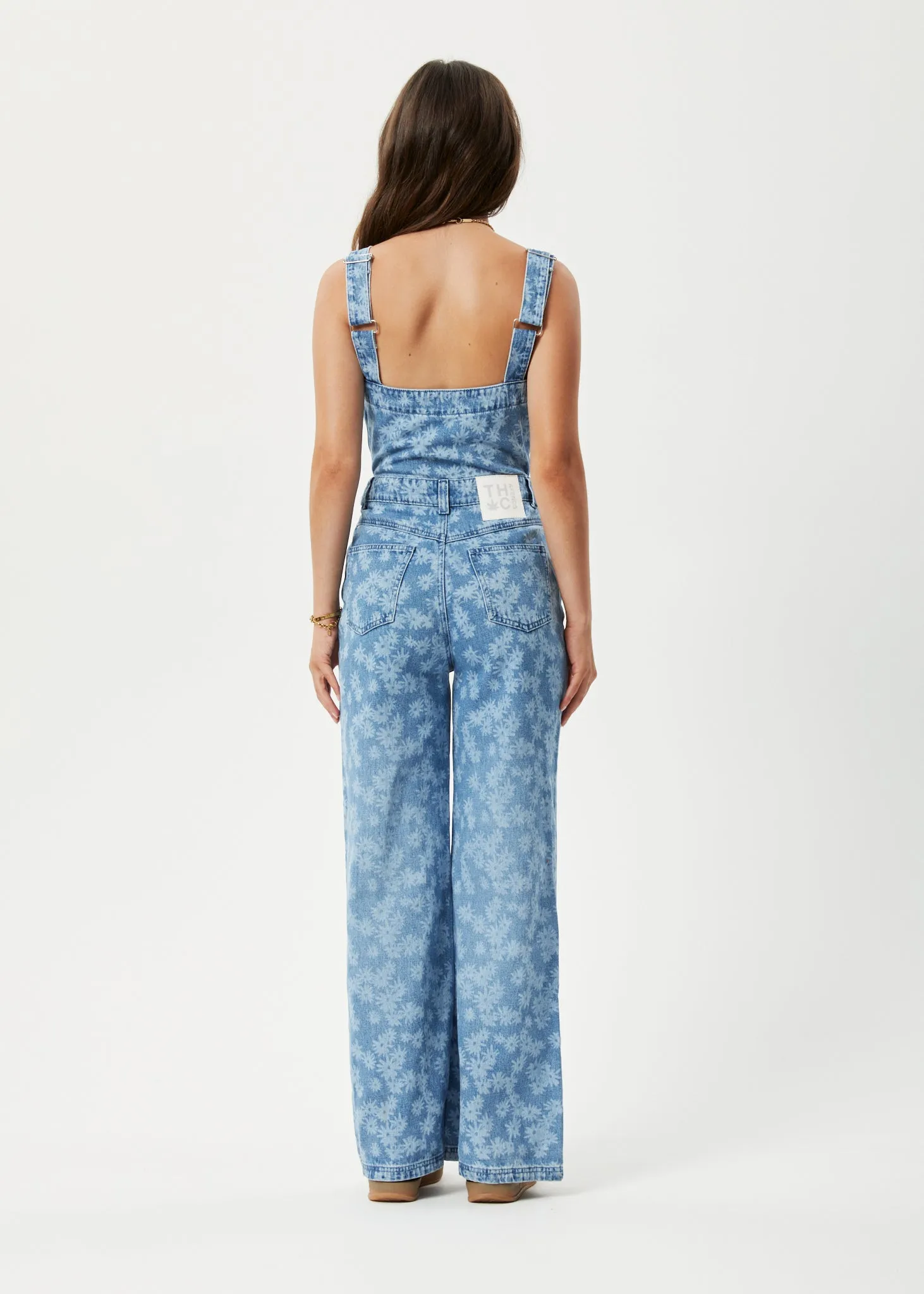 AFENDS Womens Fink Arlo - Denim Jumpsuit - Worn Blue Daisy