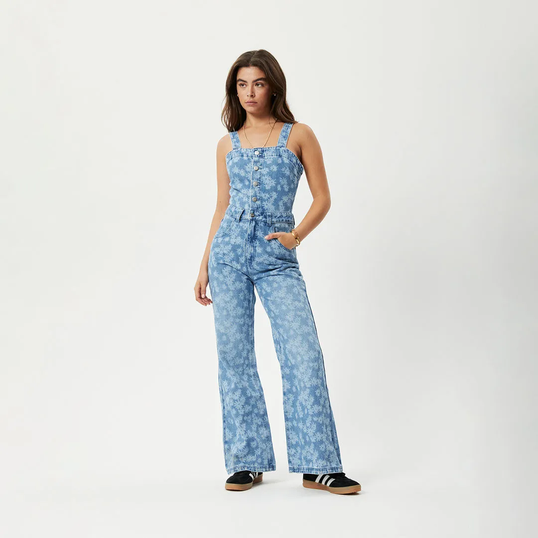 AFENDS Womens Fink Arlo - Denim Jumpsuit - Worn Blue Daisy