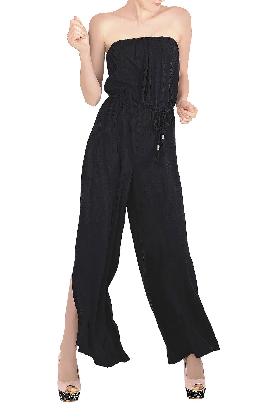 ALICE & TRIXIE CRYSTAL Black Silk Jumpsuit