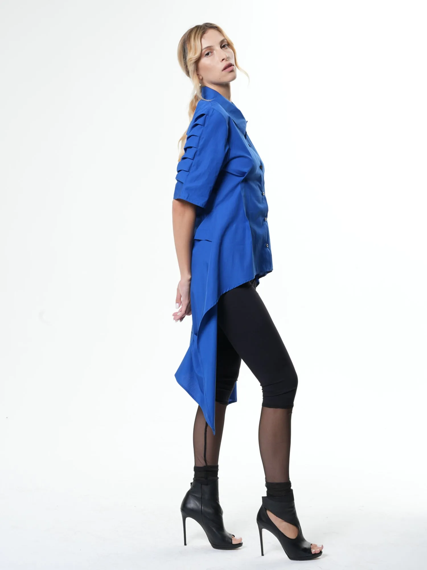 Asymmetric Shirt With Open Back In Royal Blue