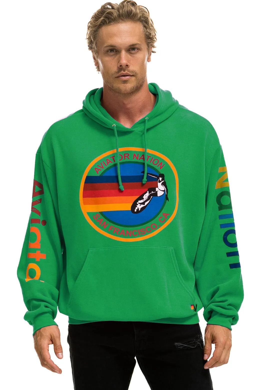 AVIATOR NATION SAN FRANCISCO RELAXED PULLOVER HOODIE - KELLY GREEN