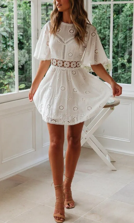 Backless Hollow Tassel Cotton And Linen Dress