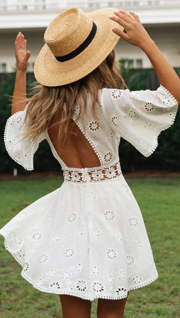 Backless Hollow Tassel Cotton And Linen Dress