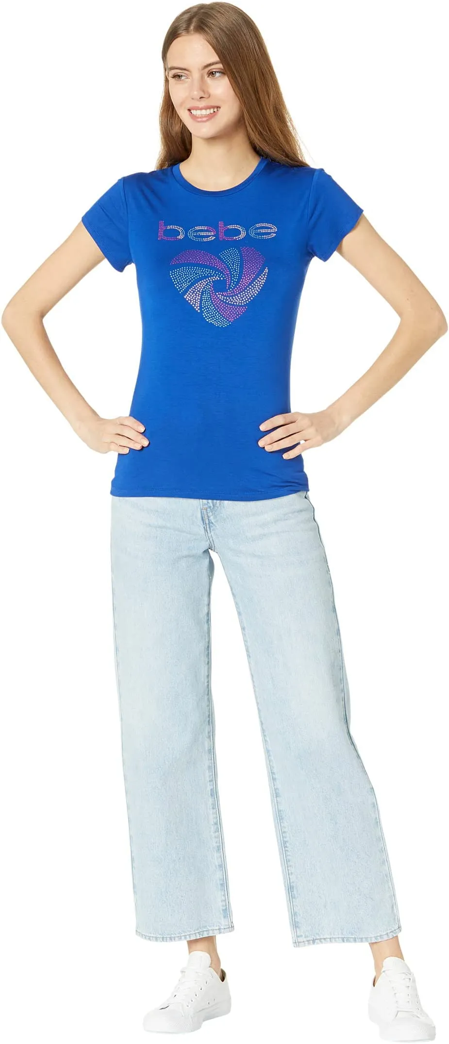 Bebe Swirl Heart Rhinestone Tee Women’s Best Pric