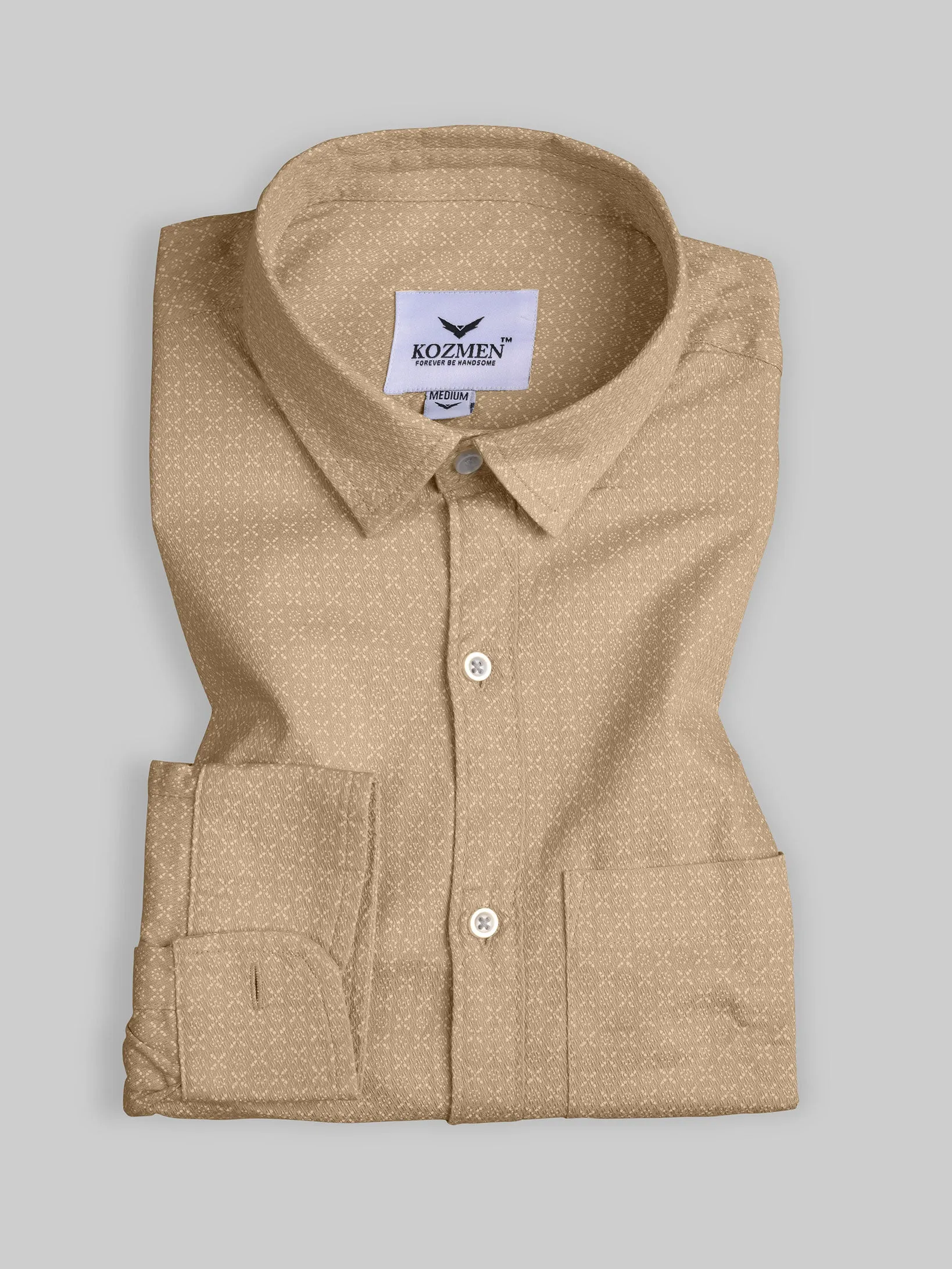 Beige with White Micro Dot Print Cotton Shirt