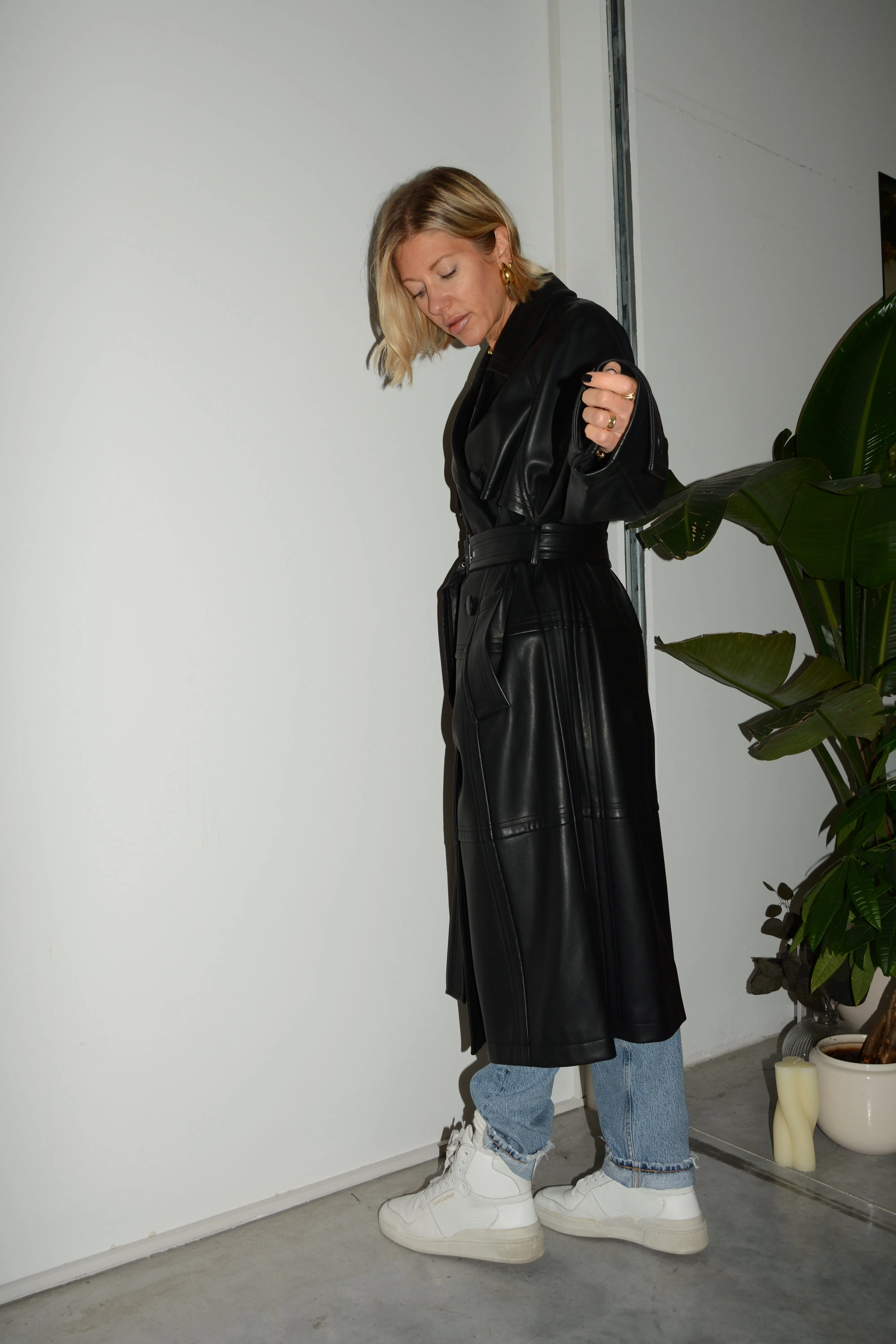 BETTY FAUX LEATHER TRENCH COAT