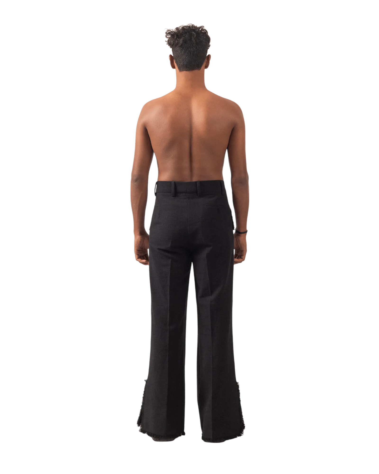 BLACK FRAYED KHADDAR DOUBLE-PLEATED PANTS