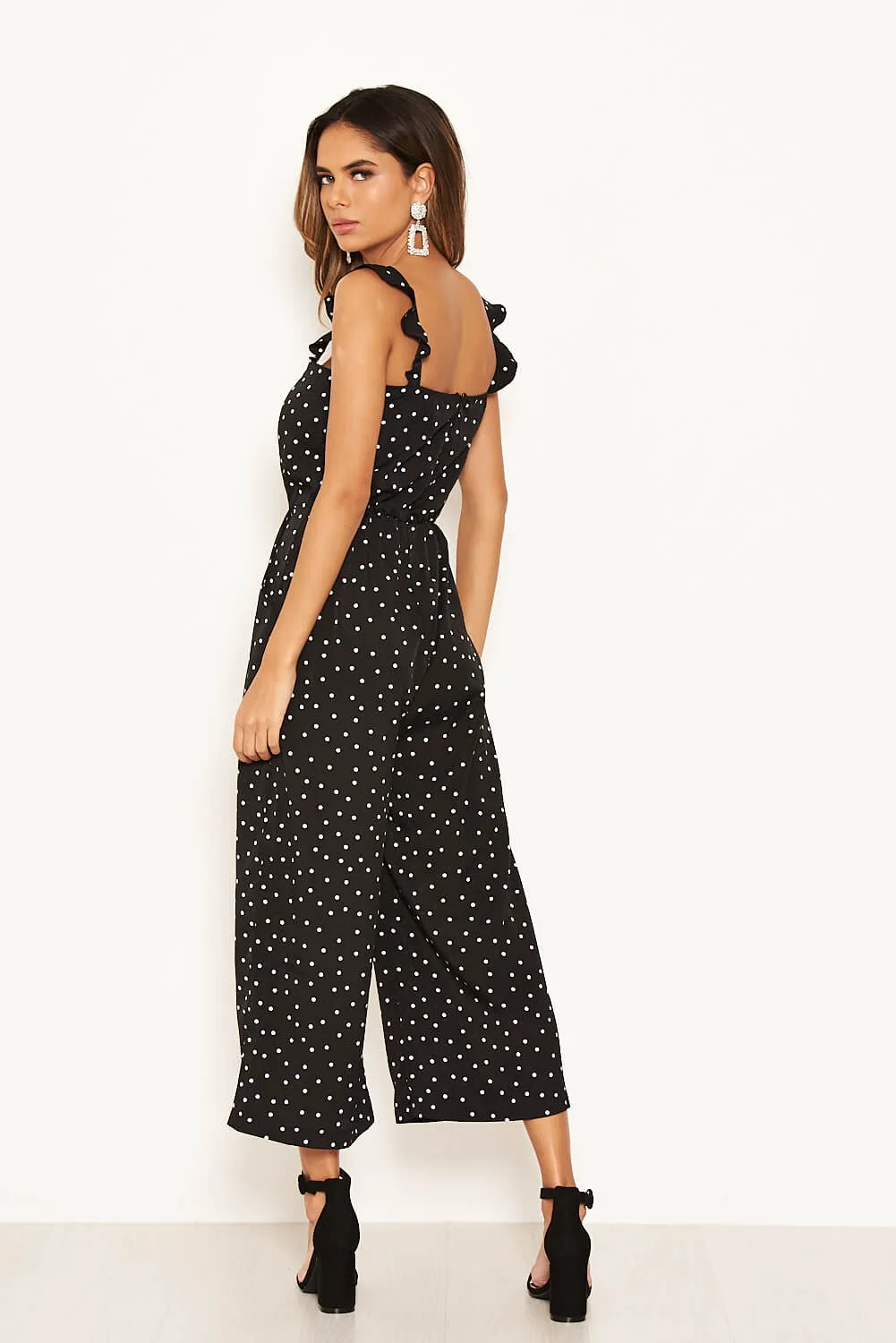 Black Polka Dot Frill Culotte Jumpsuit