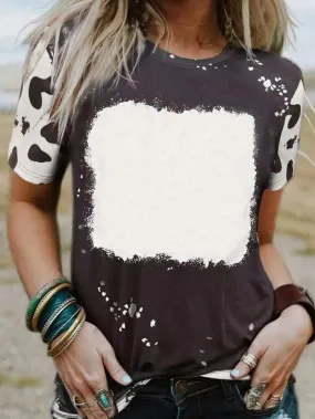 Bleached Black Tie Dye Round Neck Short Sleeves Top