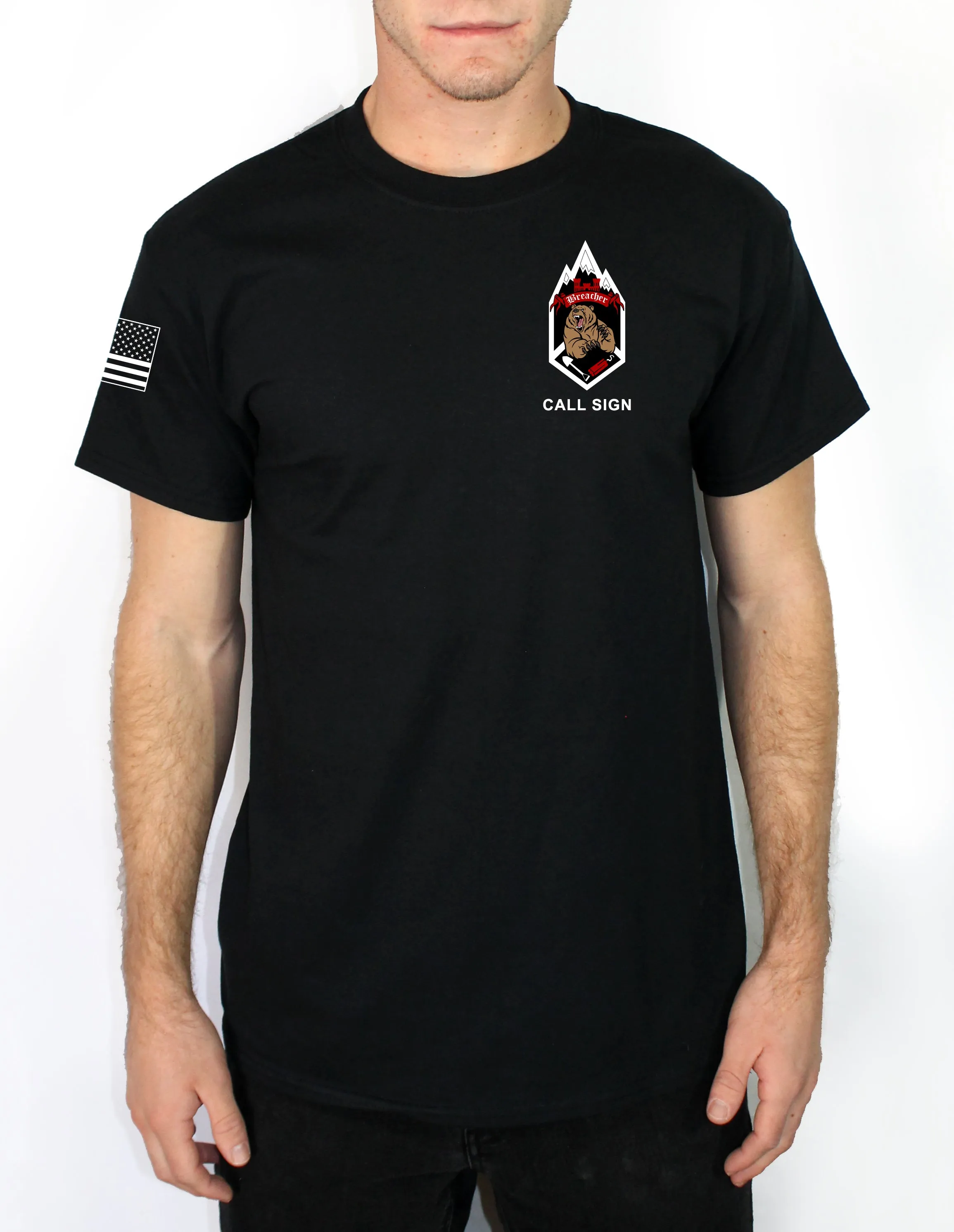 Born to Breach 50-50 Blend Black Unisex PT Short Sleeve Shirt. Approved for PT