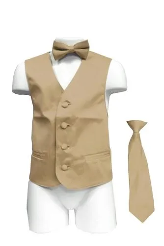 Boys Beige Satin Vest with Neck Tie and Bow Tie