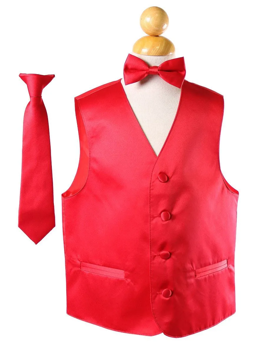 Boys Red Satin Vest with Neck Tie and Bow Tie