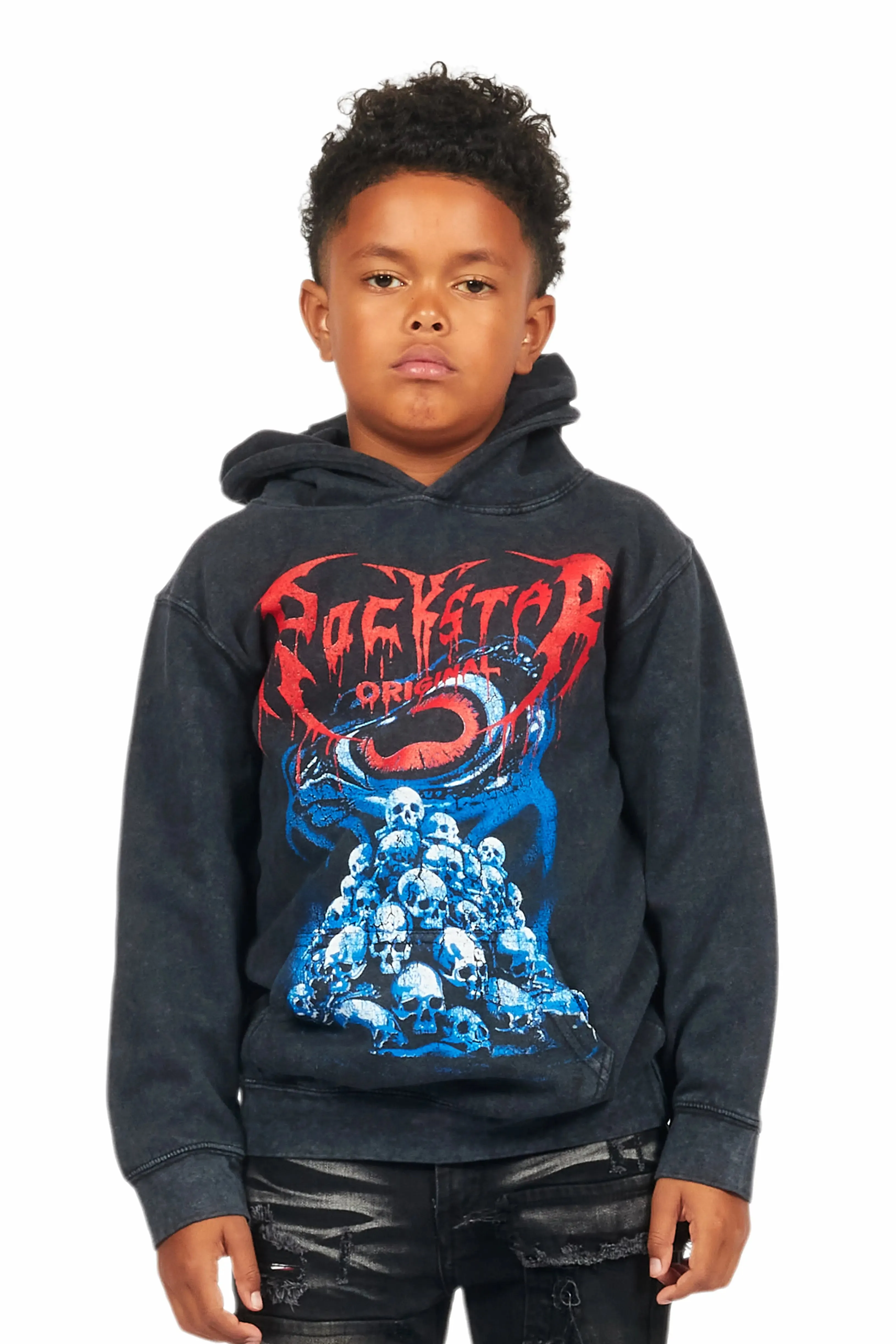 Boys Vicious Vintage Black Graphic Hoodie