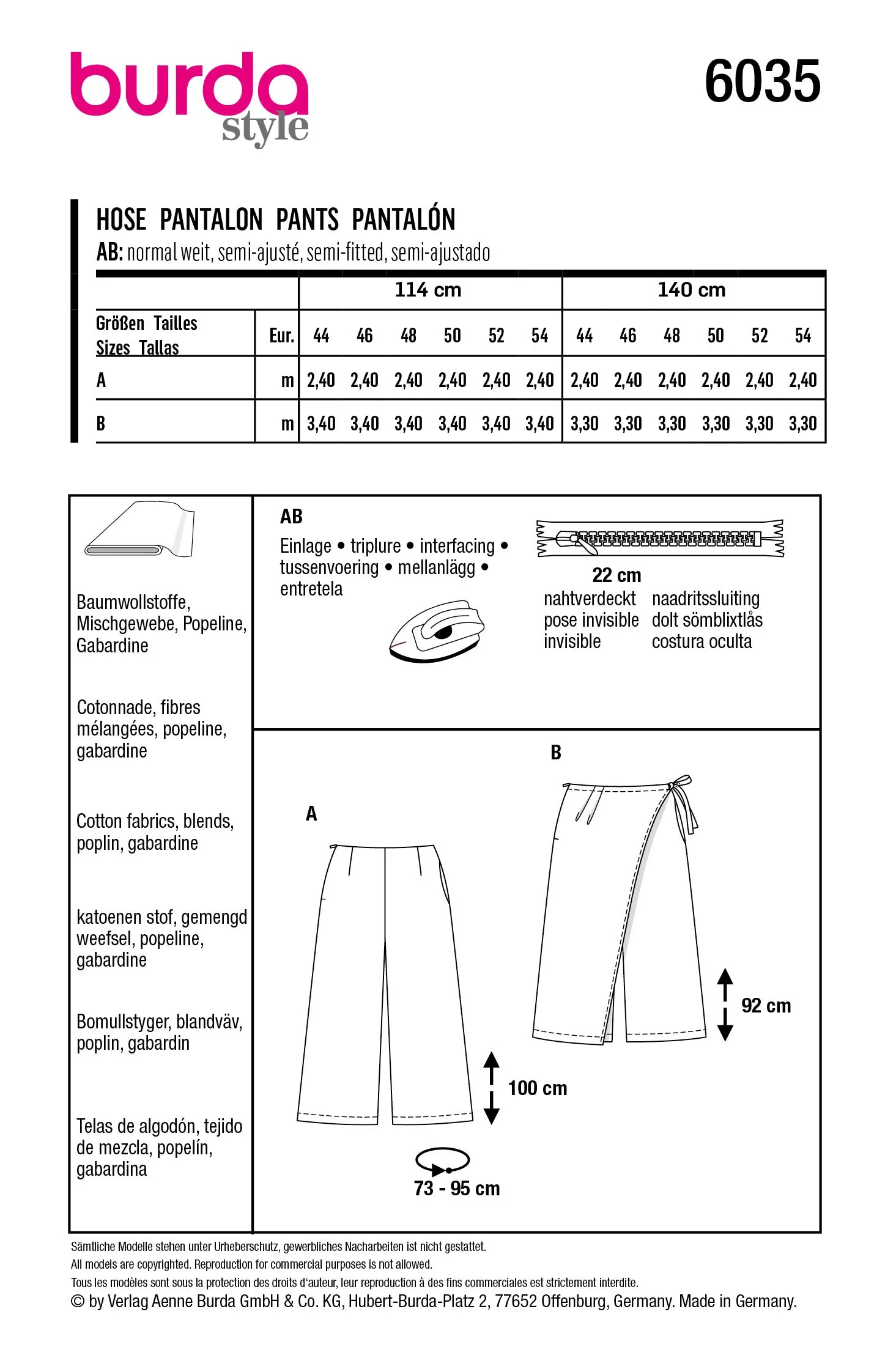 Burda Style Pattern 6035 Plus Trousers