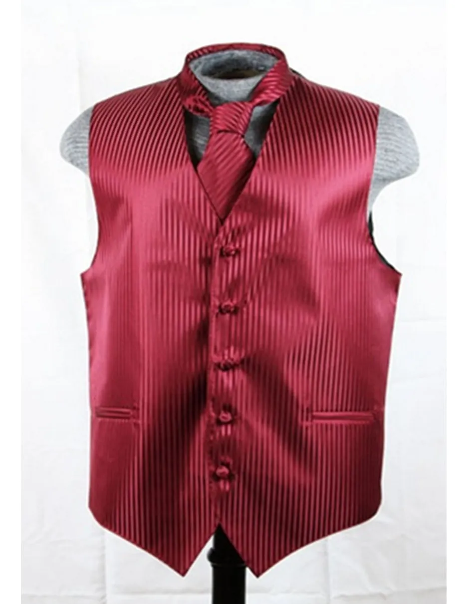 Burgundy Tonal Stripe Vest Set