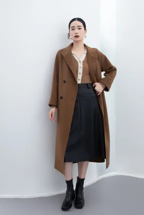 Camel Double Breasted Wool Coats with Belt