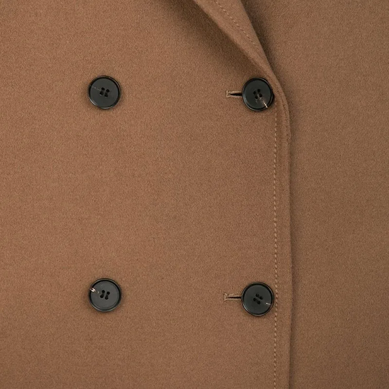 Camel Double Breasted Wool Coats with Belt