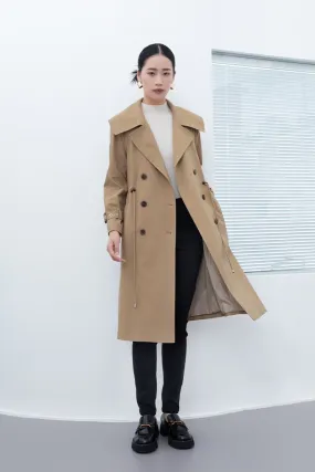 Camel Long Trench Coats Big Collar Double Breasted