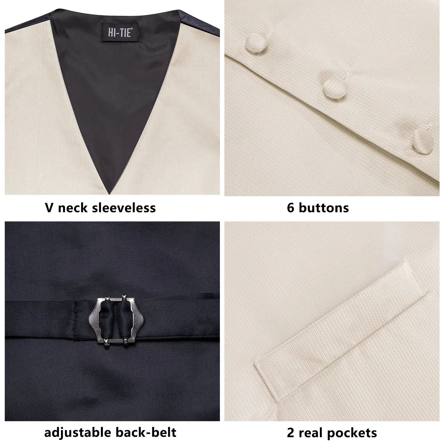 Champagne Solid Men's Vest Hanky Cufflinks Tie Set Party