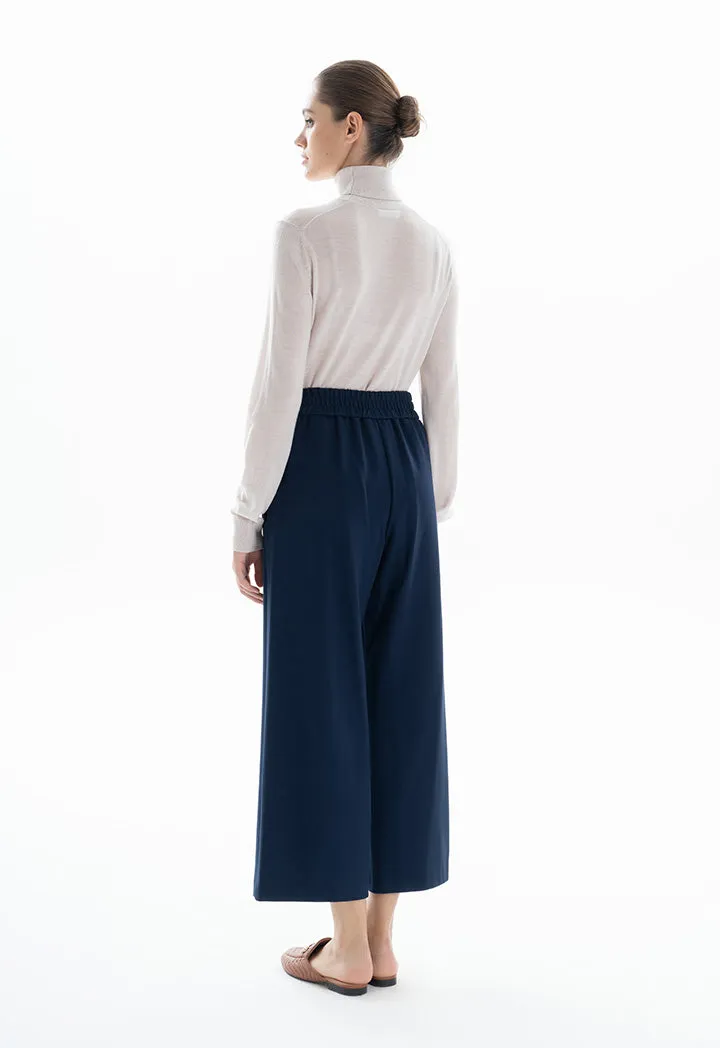 Choice Buttoned Pleated Culottes Navy