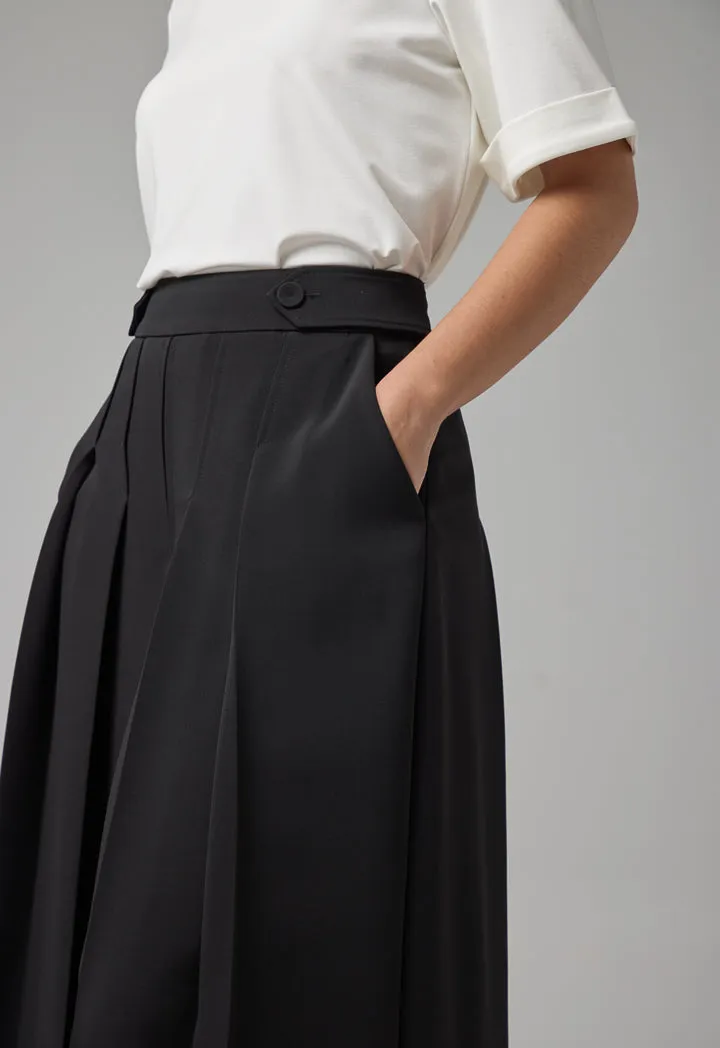 Choice Wide Legs Pleated Basic Culottes Black