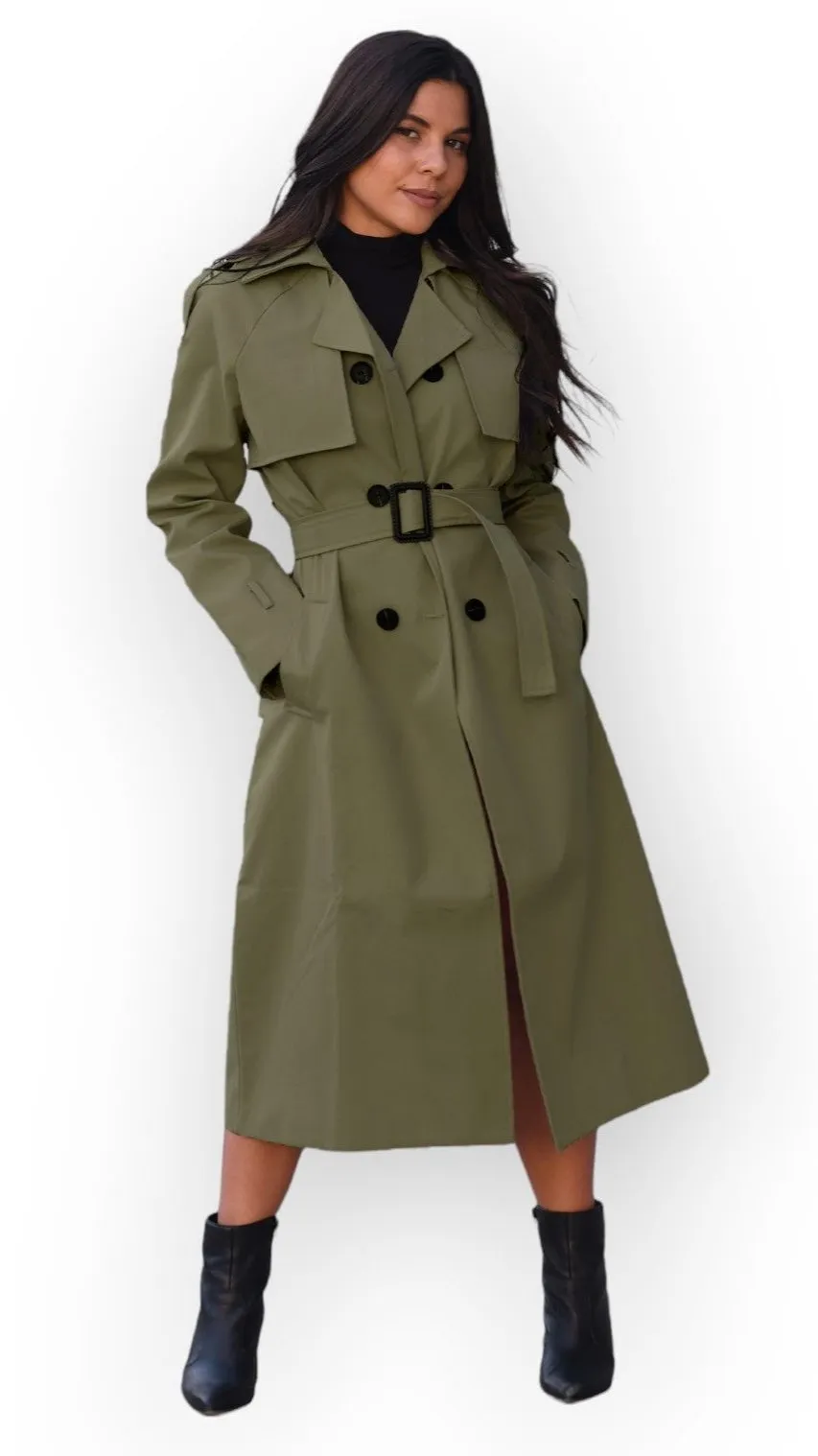 Classic Luxury Trench Coat - Olive Green