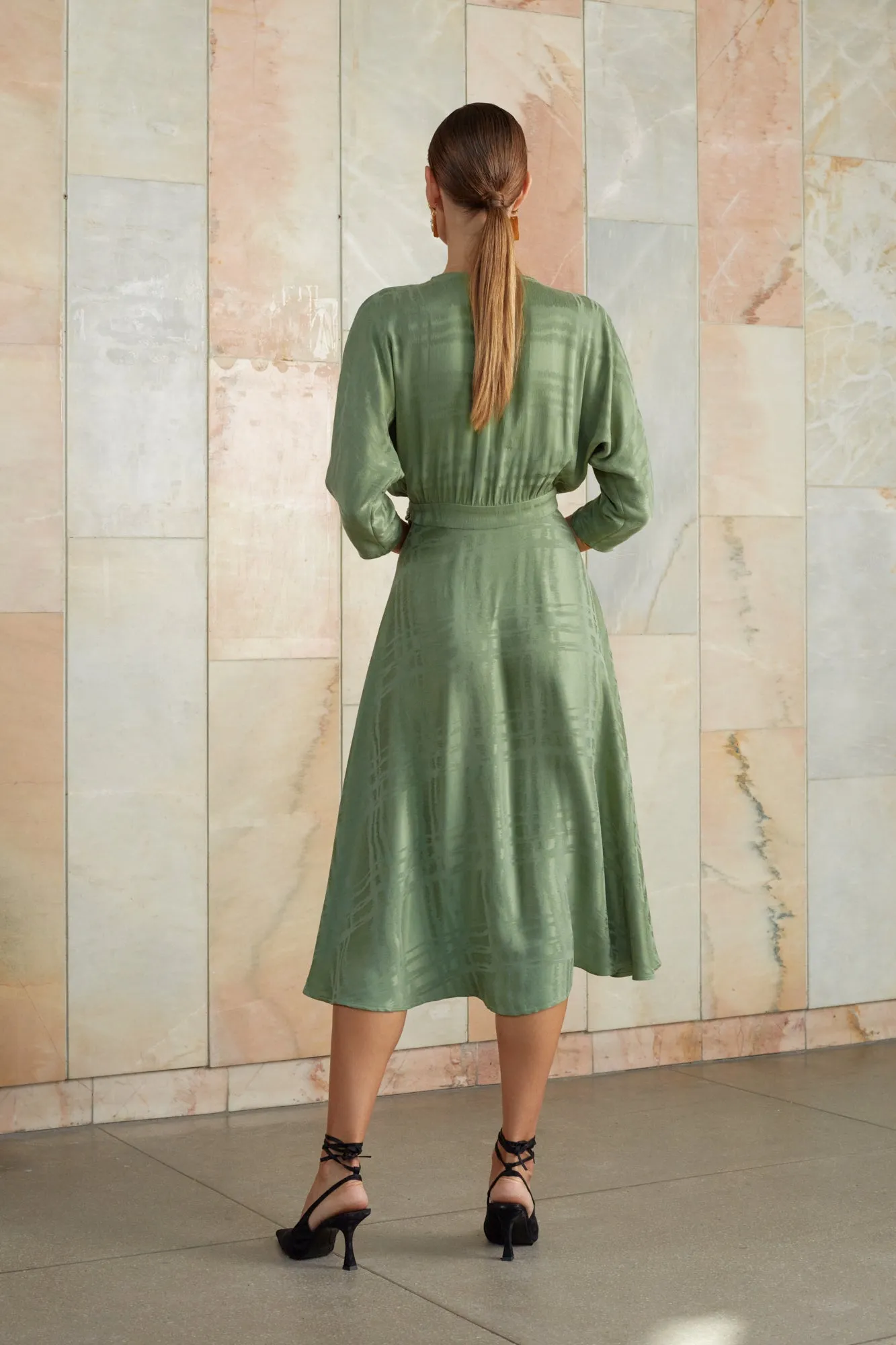 CLEO sage green midi wrap dress