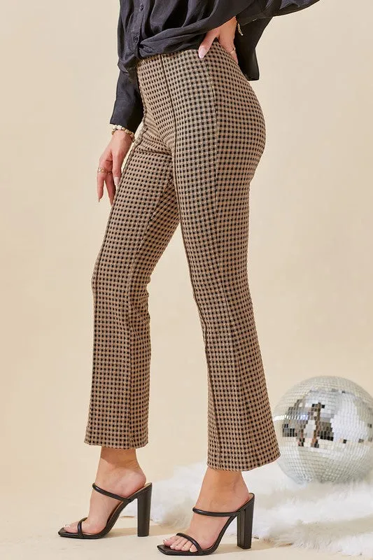 Cropped Fit & Flare Gingham Plaid Pants