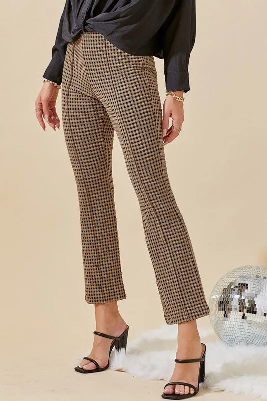 Cropped Fit & Flare Gingham Plaid Pants