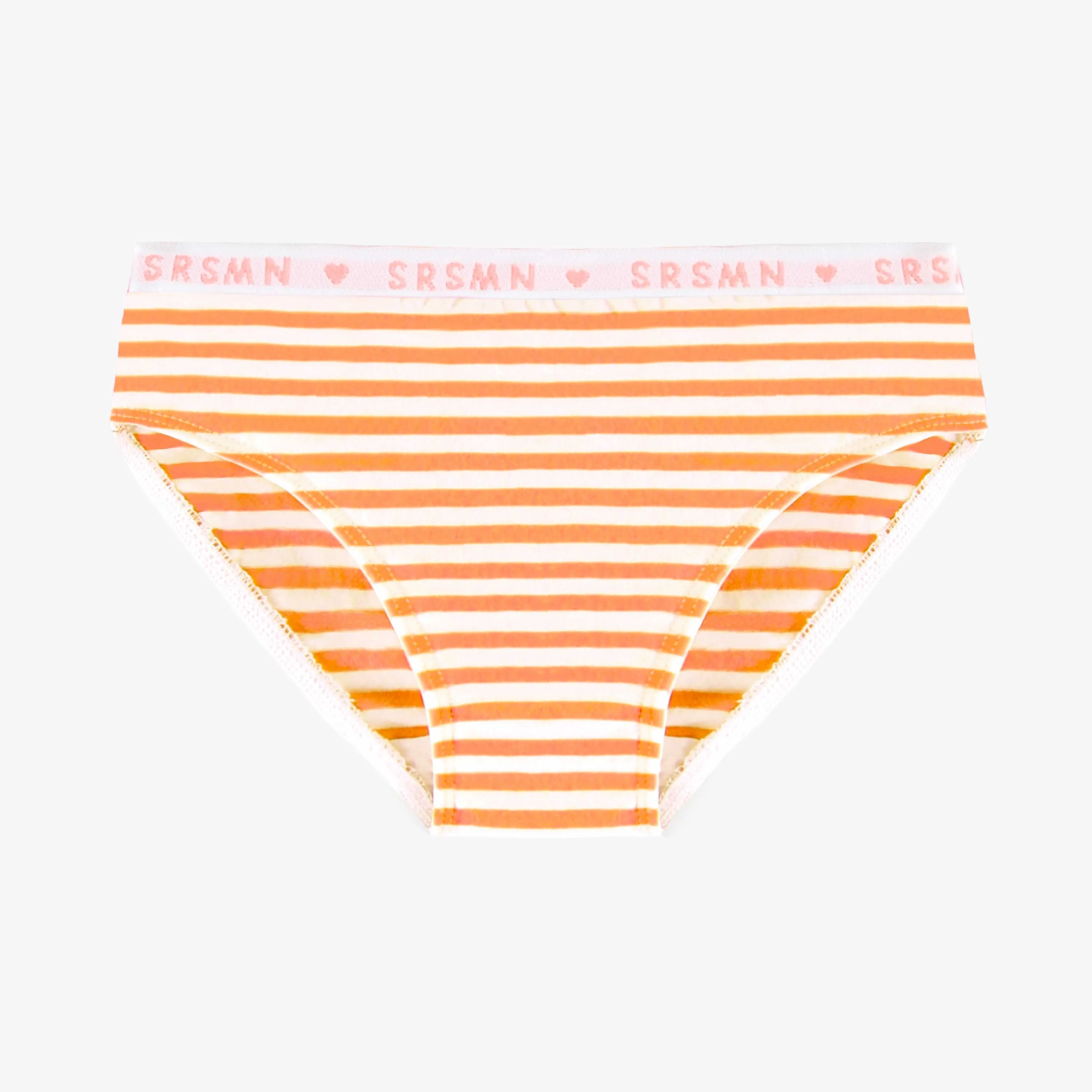 Culotte bikini à rayure tangerine et blanc en jersey, enfant  || Tangerine and white bikini panties with stripes in jersey, child