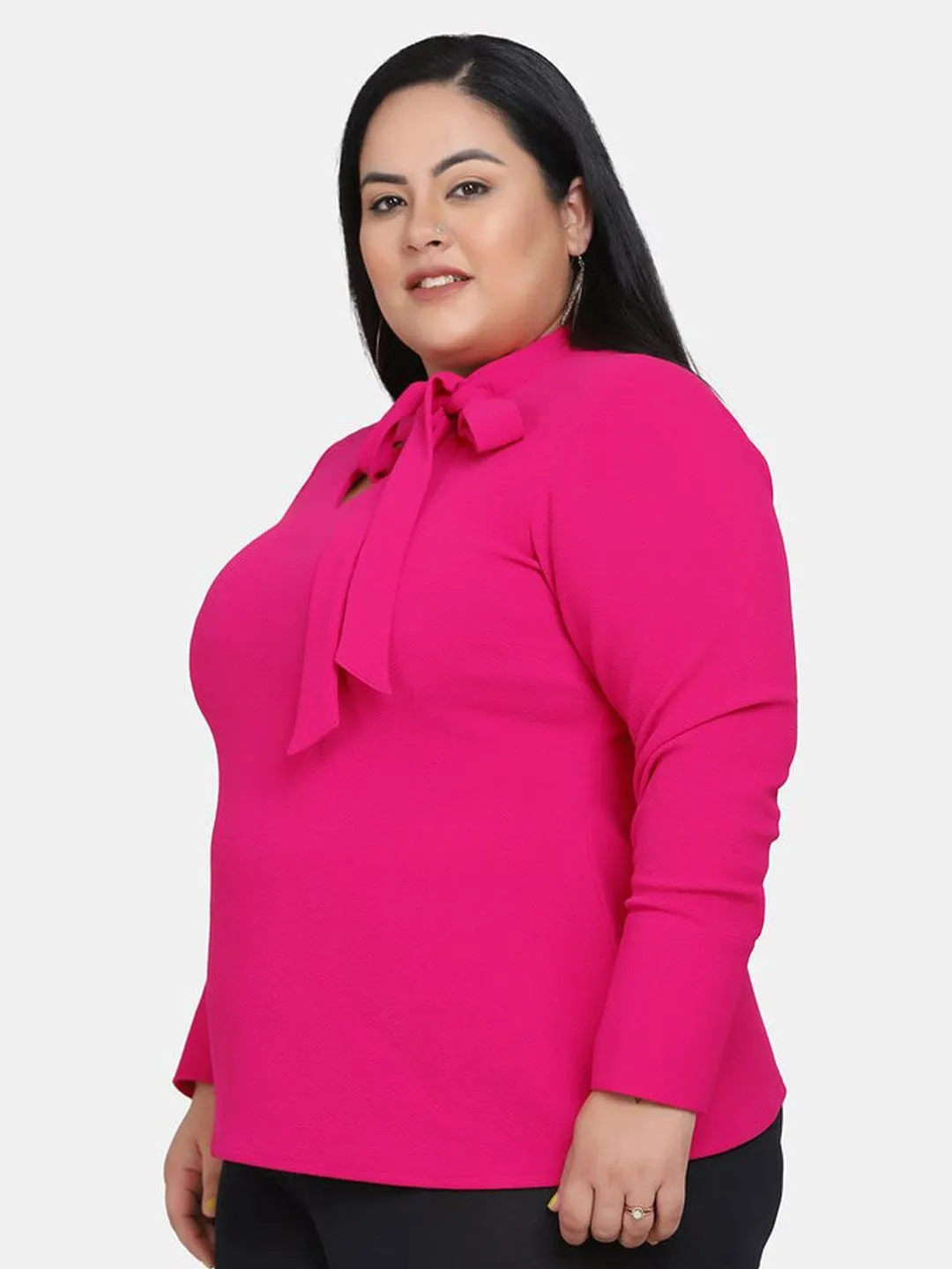 Cut Out V-Neck Stretch Top - Hot Pink