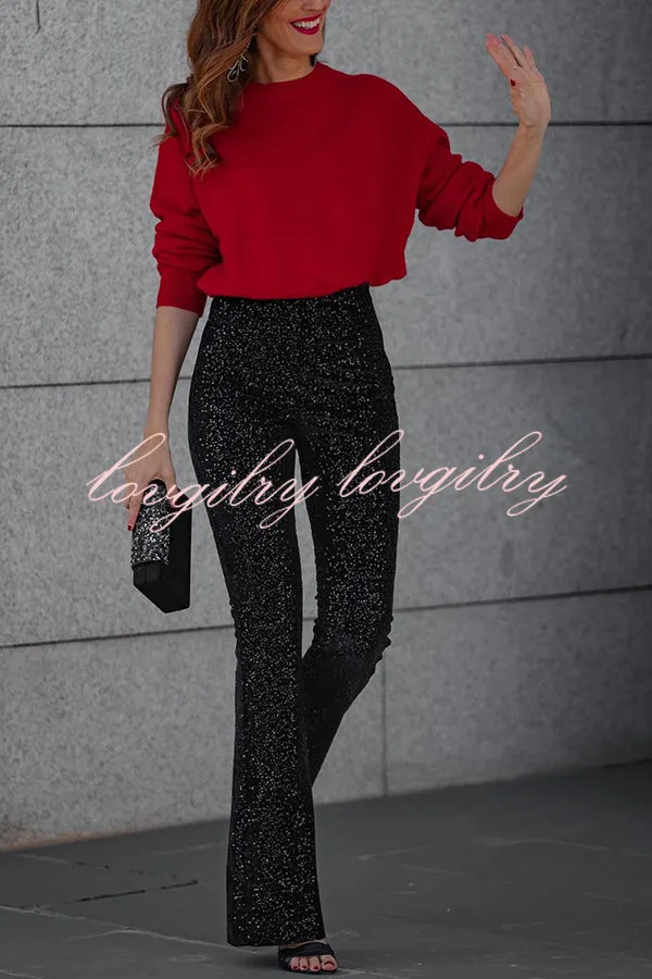 Diva Sequin High Rise Elastic Waist Flare Pants