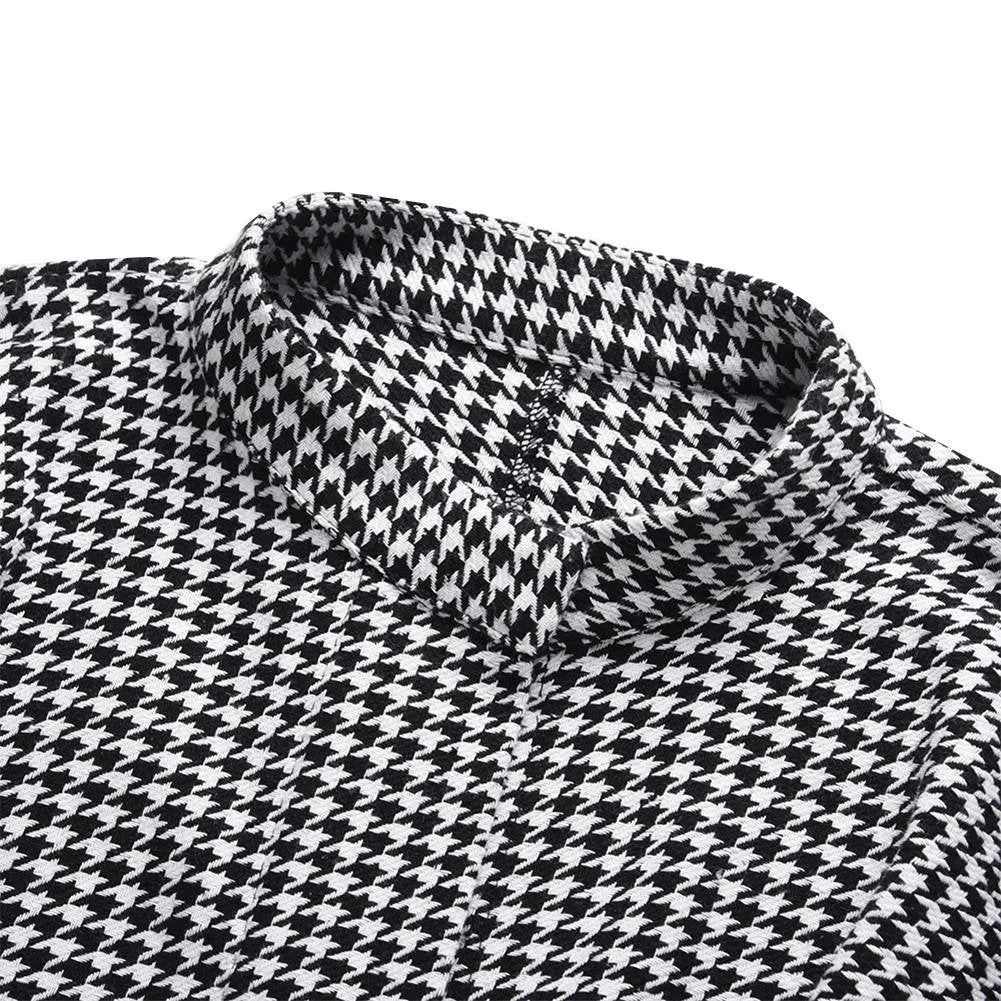 Dogtooth Cape Coat With Ties - Black and White Check