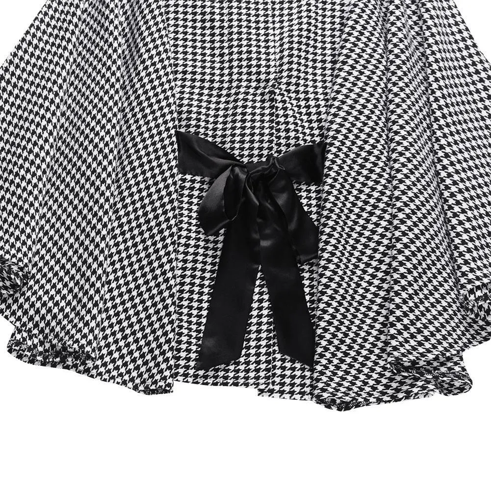 Dogtooth Cape Coat With Ties - Black and White Check