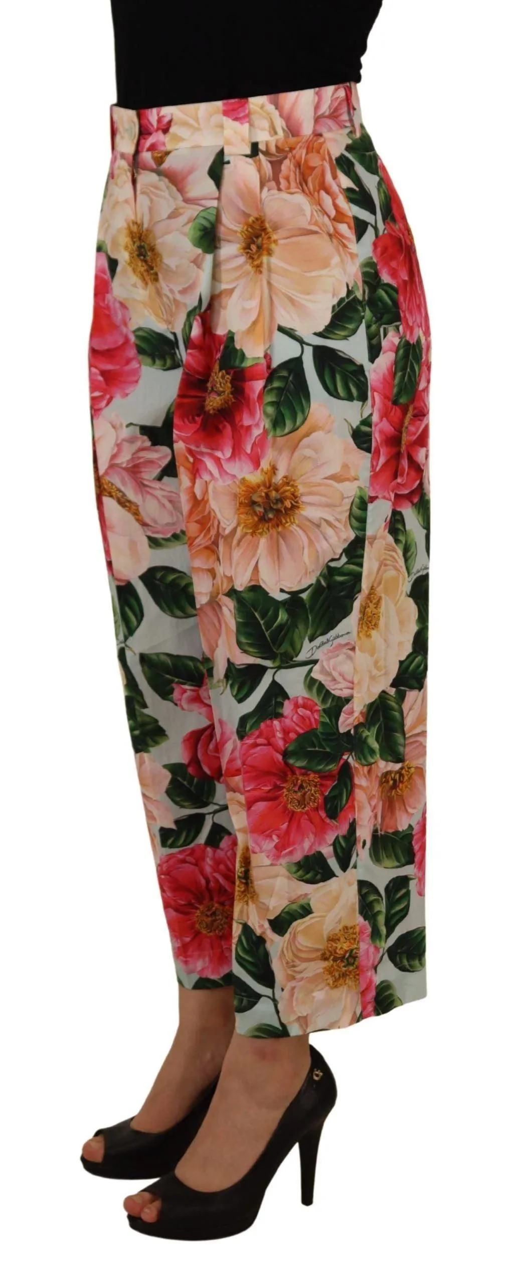 Dolce & Gabbana Multicolor Flora Printed High Waist Cropped Trouser Pants