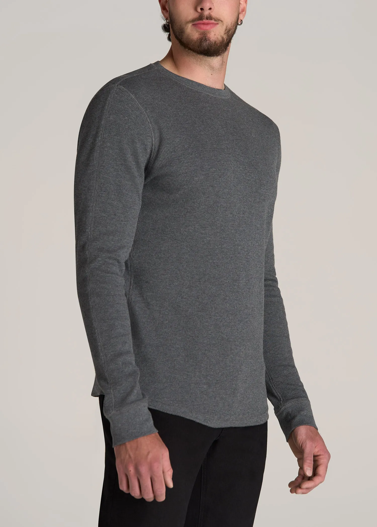 Double Honeycomb Thermal Crewneck  for Tall Men in Charcoal Mix