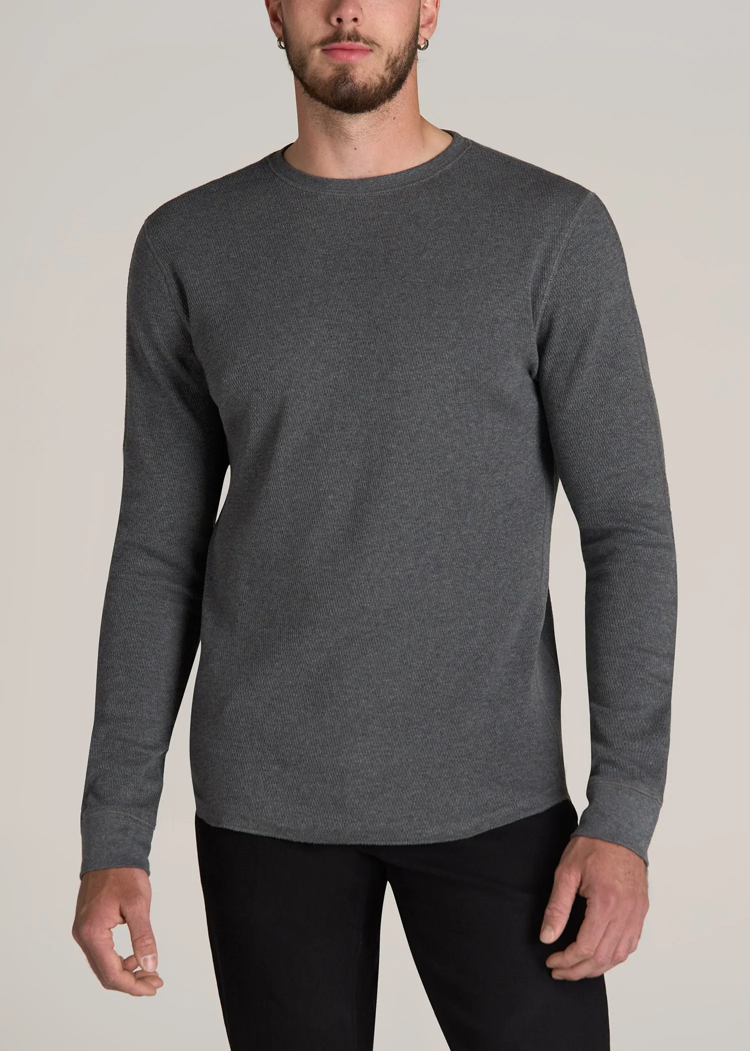 Double Honeycomb Thermal Crewneck  for Tall Men in Charcoal Mix