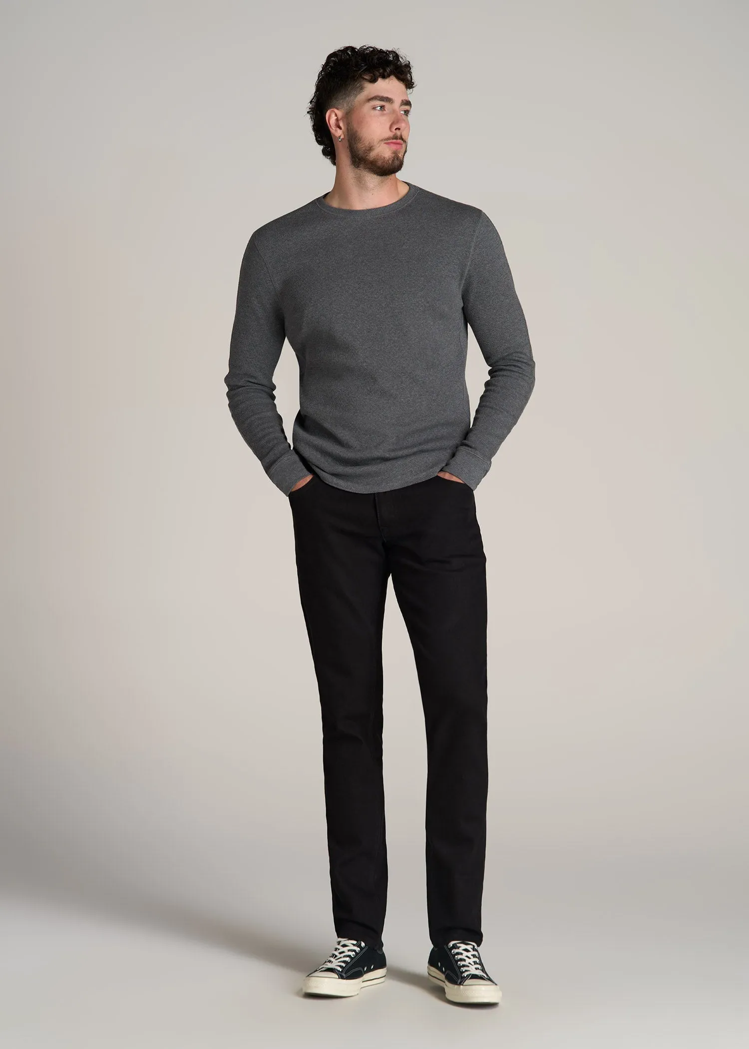 Double Honeycomb Thermal Crewneck  for Tall Men in Charcoal Mix