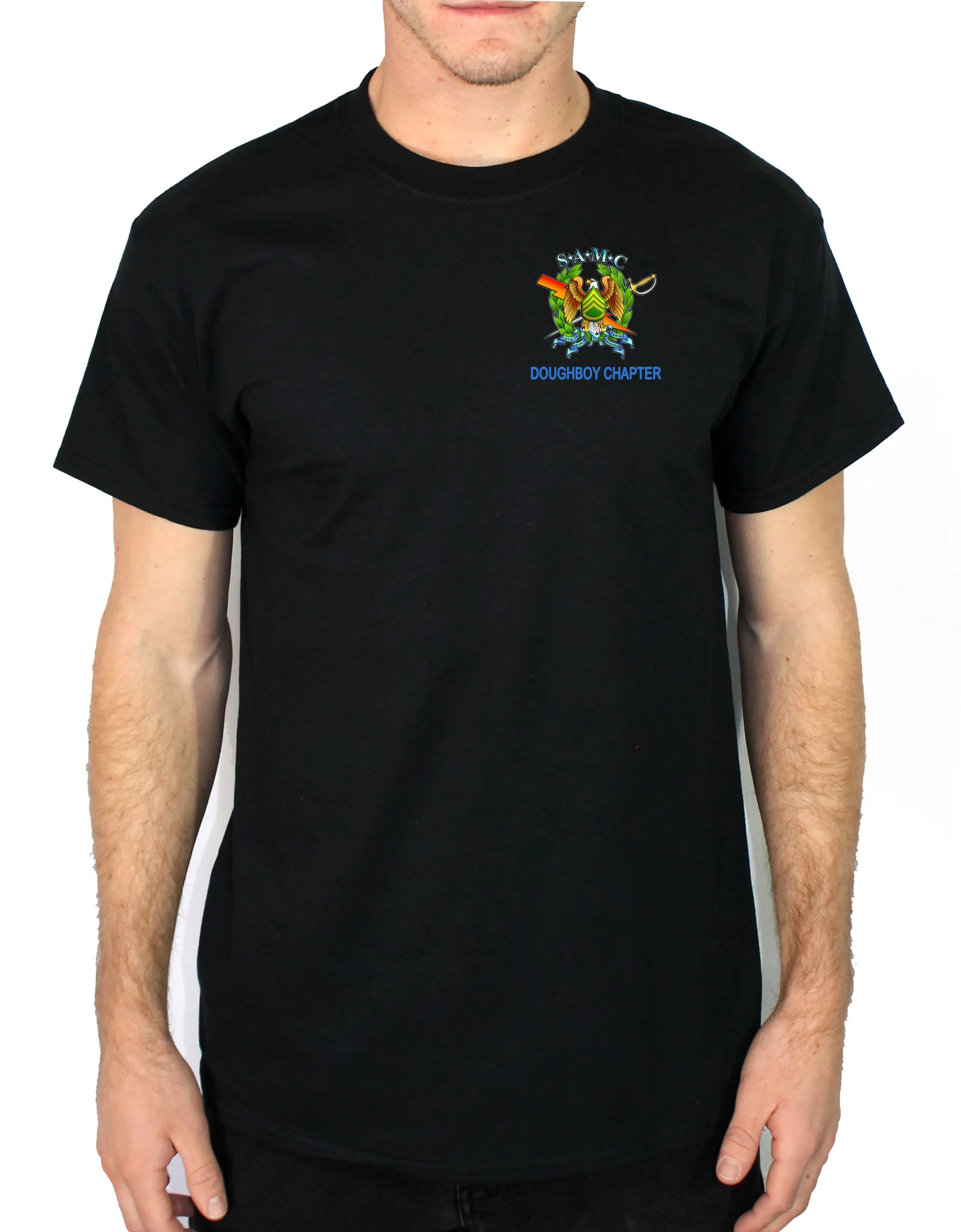 Doughboy SAMC Color Design 50-50 Blend Black Unisex Short Sleeve Shirt. NOT Approved for PT