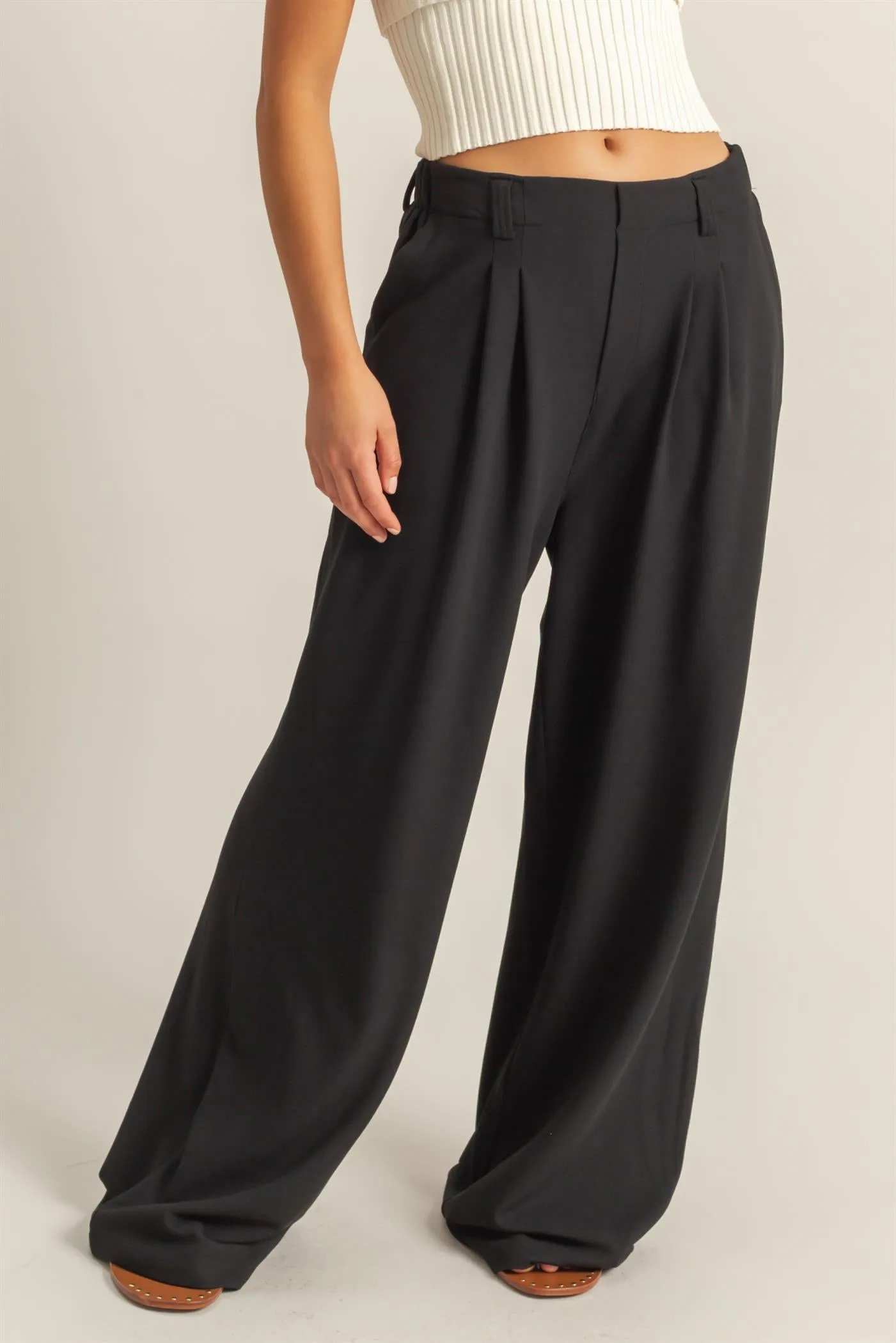 DZ25A673-Waffle Knit High-Waist Wide-Leg Pants