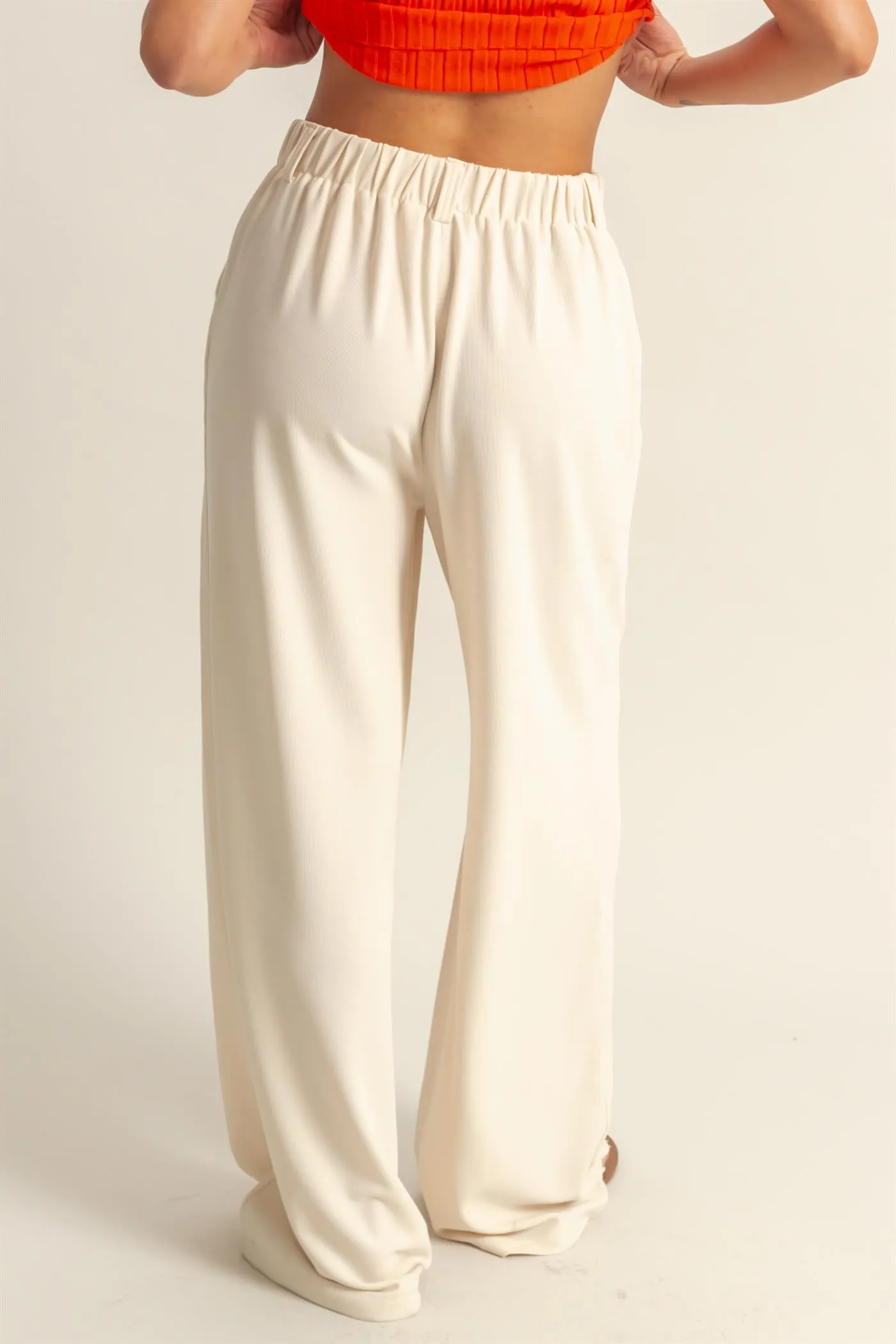 DZ25A673-Waffle Knit High-Waist Wide-Leg Pants