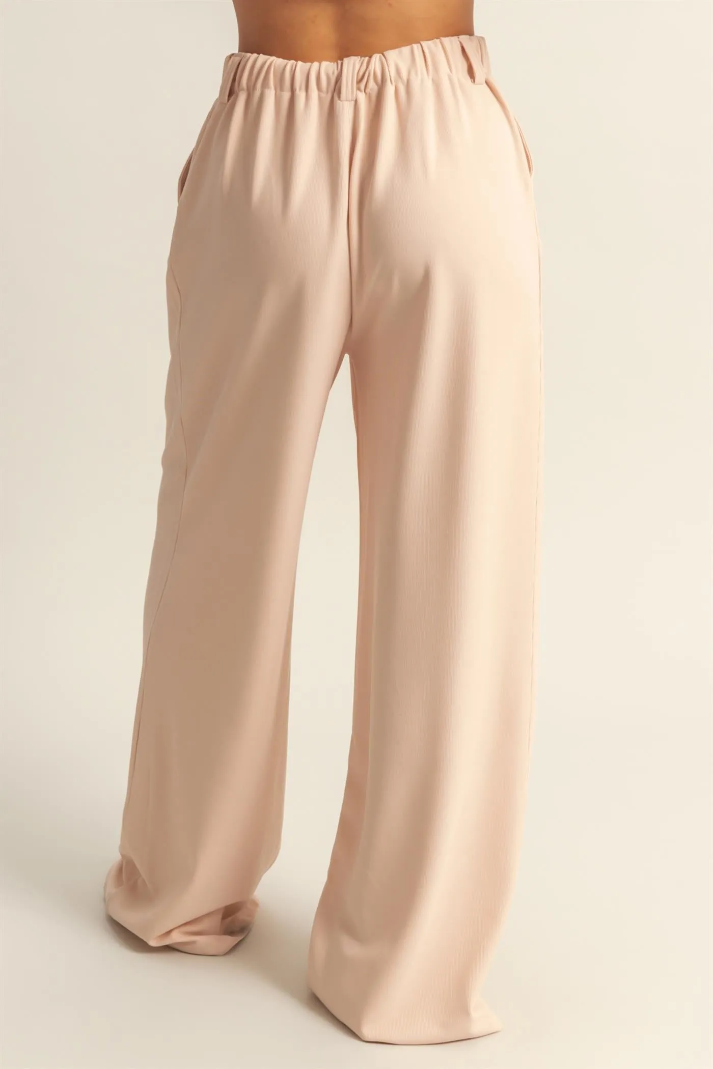 DZ25A673-Waffle Knit High-Waist Wide-Leg Pants