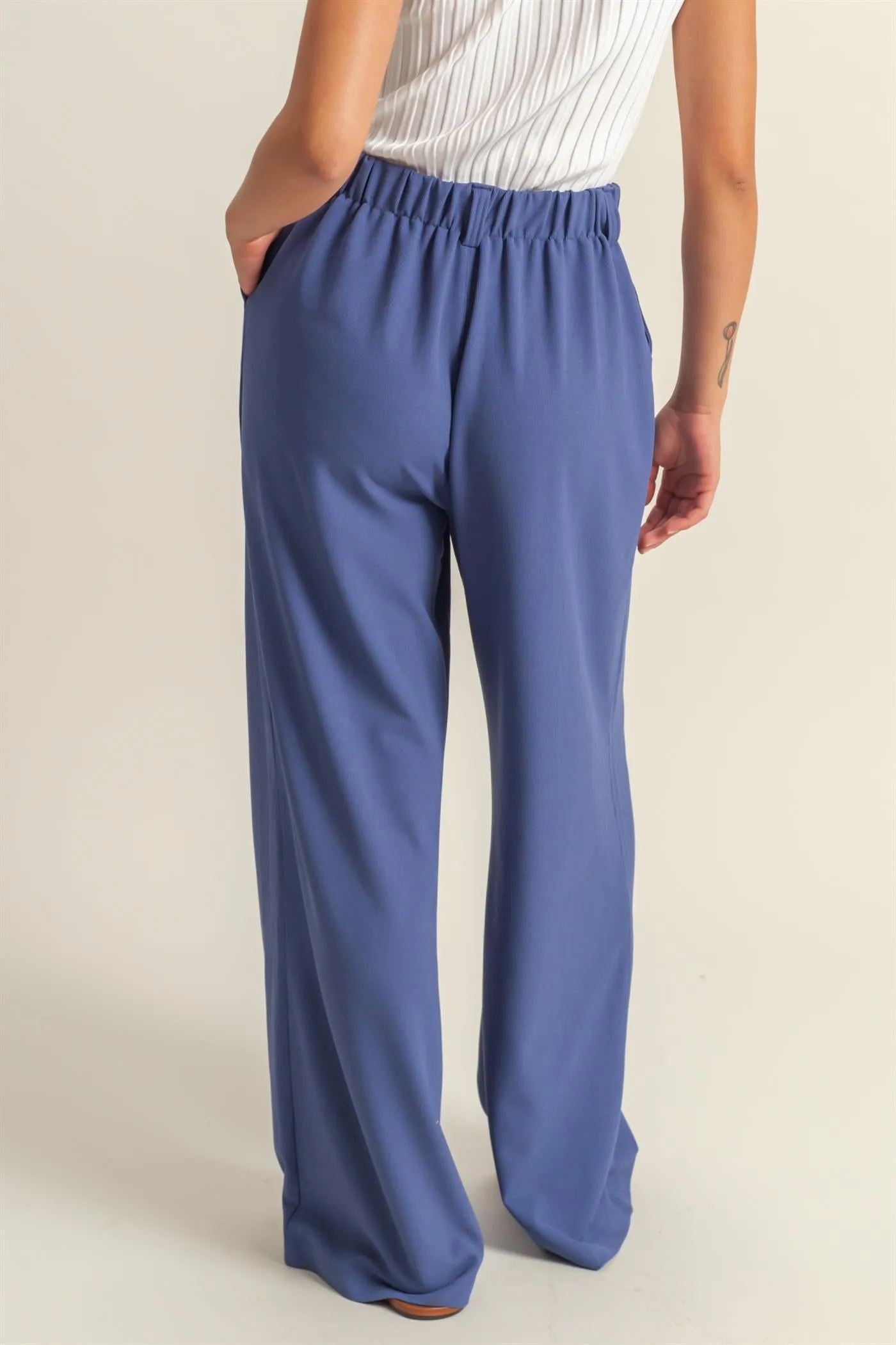 DZ25A673-Waffle Knit High-Waist Wide-Leg Pants