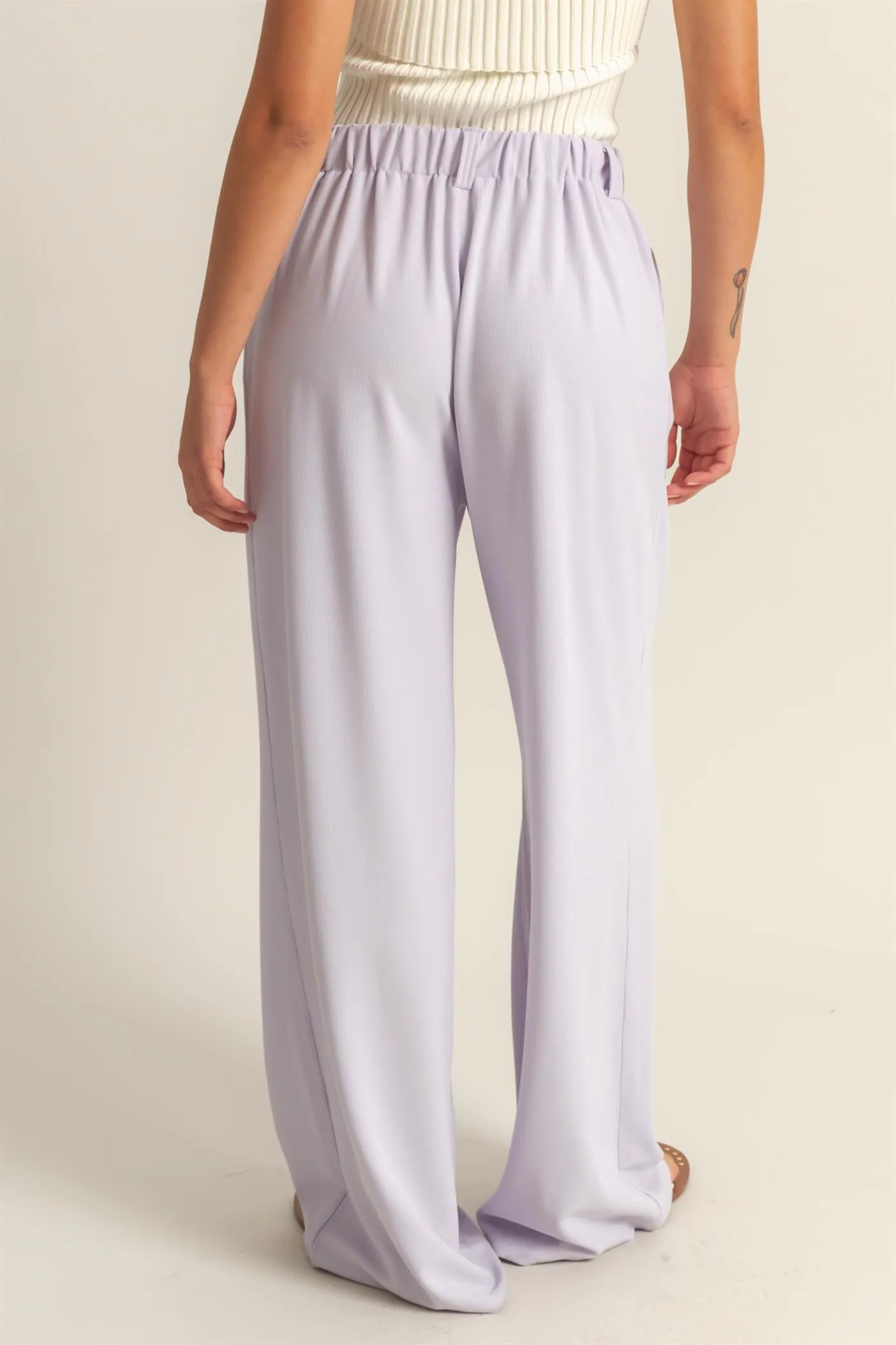 DZ25A673-Waffle Knit High-Waist Wide-Leg Pants