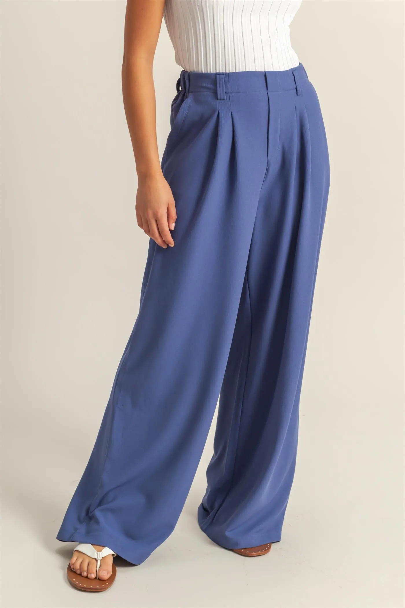 DZ25A673-Waffle Knit High-Waist Wide-Leg Pants